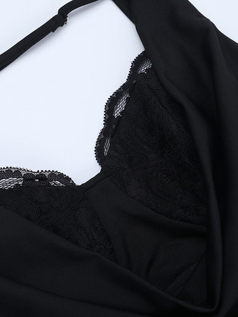 カウルネックマキシドレス（レディース） - ブラックのエレガントなレーストリム付きボディコンロングドレス - 春のイブニングパーティーやカクテルパーティーに最適 2026