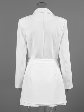 女性用エレガントなミニドレス用ブレザードレス - ラップタイウエスト、ノッチドラペル、スリムフィット - 2026年春のオフィスウェア