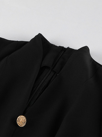 Puff Sleeve Mini Dress For Women Chic Retro Outfit - Black Elegant Stand Collar Slim Fit Bodycon - Spring Desk-to-dinner 2026