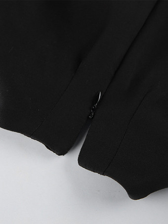 Puff Sleeve Mini Dress For Women Chic Retro Outfit - Black Elegant Stand Collar Slim Fit Bodycon - Spring Desk-to-dinner 2026
