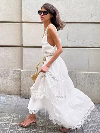 womens white boho maxi dress Boho Maxi Dress, off White Gown With Ruffle, Fringe, Lace and Deep V Neck  Unique & Elegant Autumn Gown for Every Occasion, Handmade Chic
