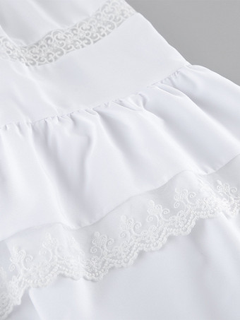 ボヘミアン風ティアードマキシドレス（女性用） - ホワイトレースパッチワークスクエアネックシックなサマードレス - 2026年夏のビーチバケーション