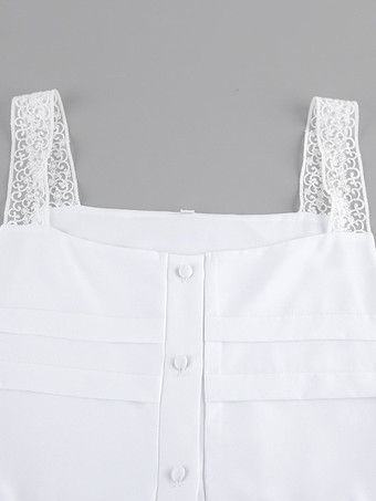 ボヘミアン風ティアードマキシドレス（女性用） - ホワイトレースパッチワークスクエアネックシックなサマードレス - 2026年夏のビーチバケーション