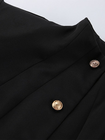 ミリタリー風ブレザースカートセット（レディース）シックなツーピース衣装 - ブラック ヴィンテージ スタンドカラー スリムフィット - 春のパーティウェア 2026