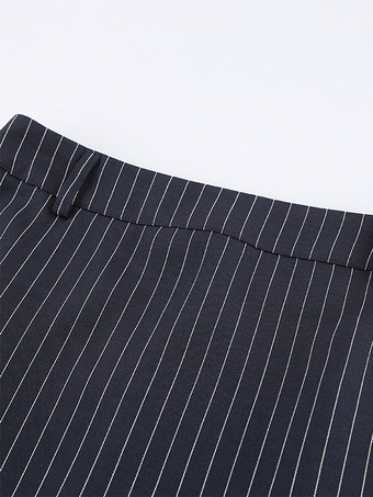 ピンストライプブレザードレスセット レディーススカートスーツ - ネイビーブルー シックなスカーフネック スリムフィット - 2026年春 ビジネスパーティー