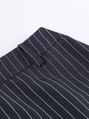 ピンストライプブレザードレスセット レディーススカートスーツ - ネイビーブルー シックなスカーフネック スリムフィット - 2026年春 ビジネスパーティー