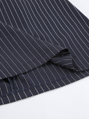 ピンストライプブレザードレスセット レディーススカートスーツ - ネイビーブルー シックなスカーフネック スリムフィット - 2026年春 ビジネスパーティー