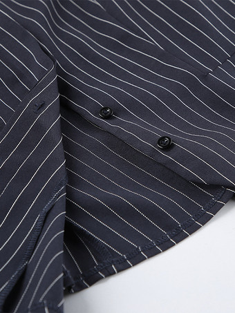 ピンストライプブレザードレスセット レディーススカートスーツ - ネイビーブルー シックなスカーフネック スリムフィット - 2026年春 ビジネスパーティー