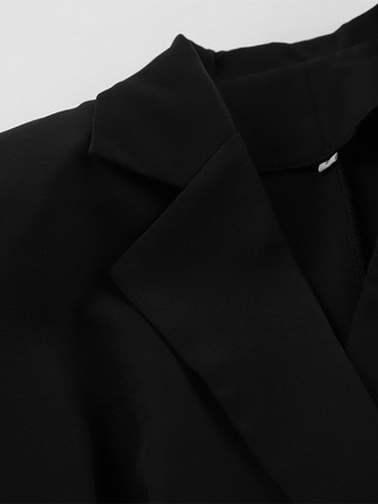 レディース用砂時計型ブレザーセット - ブラックのオールドマネーペプラムスーツ（ミニスカート付き） - 2026年春の仕事・イベント用衣装