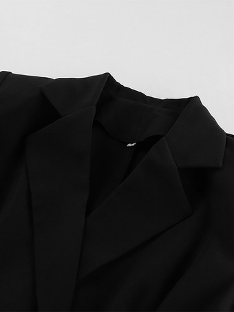 レディース用砂時計型ブレザーセット - ブラックのオールドマネーペプラムスーツ（ミニスカート付き） - 2026年春の仕事・イベント用衣装