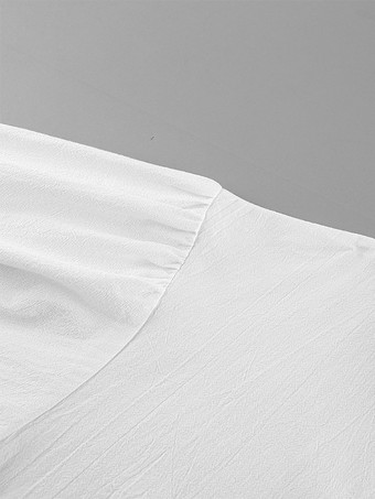 綿100％ブラウス レディース シック ボヘミアン トップス - ホワイト フリルネック ランタンスリーブ Vネック - ビーチバケーション 2026