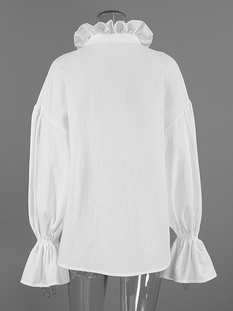 綿100％ブラウス レディース シック ボヘミアン トップス - ホワイト フリルネック ランタンスリーブ Vネック - ビーチバケーション 2026