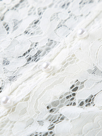 花柄レースブラウス レディース エレガント ボタンアップ トップス - ホワイト スタンドカラー スリムフィット - 春の夜のパーティーウェア 2026