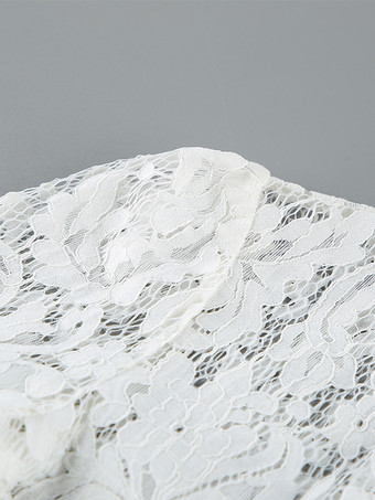 花柄レースブラウス レディース エレガント ボタンアップ トップス - ホワイト スタンドカラー スリムフィット - 春の夜のパーティーウェア 2026