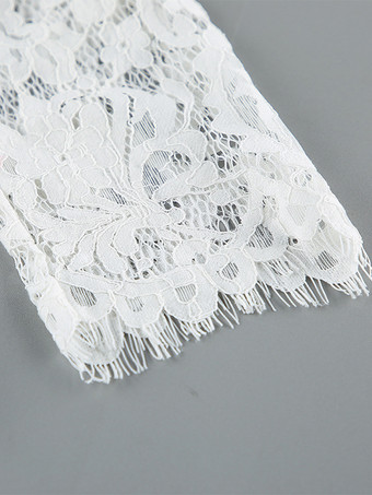 花柄レースブラウス レディース エレガント ボタンアップ トップス - ホワイト スタンドカラー スリムフィット - 春の夜のパーティーウェア 2026