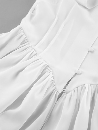 ペプラムブラウス レディース エレガント ホワイト トップス - ホルターネック Vネック ランタンスリーブ スリムフィット - 春のオフィスからディナーまで 2026