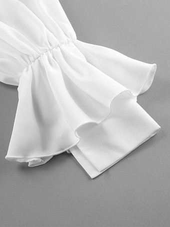 ペプラムブラウス レディース エレガント ホワイト トップス - ホルターネック Vネック ランタンスリーブ スリムフィット - 春のオフィスからディナーまで 2026