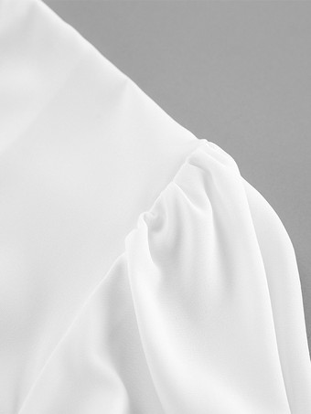 ペプラムブラウス レディース エレガント ホワイト トップス - ホルターネック Vネック ランタンスリーブ スリムフィット - 春のオフィスからディナーまで 2026