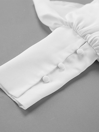 ペプラムブラウス レディース エレガント ホワイト トップス - ホルターネック Vネック ランタンスリーブ スリムフィット - 春のオフィスからディナーまで 2026