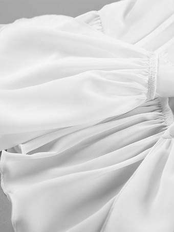 ペプラムブラウス レディース エレガント ホワイト トップス - ホルターネック Vネック ランタンスリーブ スリムフィット - 春のオフィスからディナーまで 2026