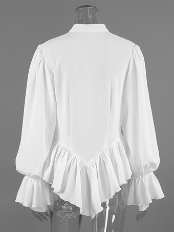 ペプラムブラウス レディース エレガント ホワイト トップス - ホルターネック Vネック ランタンスリーブ スリムフィット - 春のオフィスからディナーまで 2026