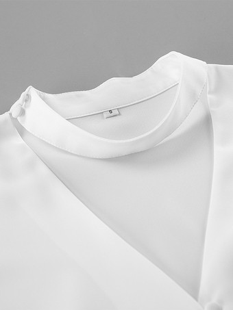 ペプラムブラウス レディース エレガント ホワイト トップス - ホルターネック Vネック ランタンスリーブ スリムフィット - 春のオフィスからディナーまで 2026