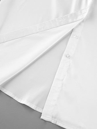 サテンベルスリーブブラウス レディース エレガントシャツ - ホワイト シルクのようなフレアカフ ボタンダウン - 春のオフィスからディナーまで 2026