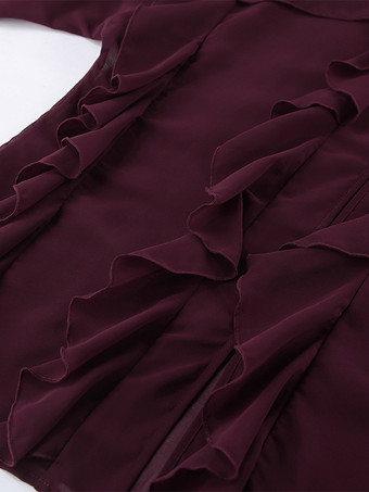 フリルシフォンブラウス レディース シックなシースルートップ - ワインレッド レトロ ヴィクトリアン カスケード フレアスリーブ - スプリングパーティクラブ 2026