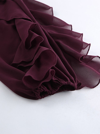 フリルシフォンブラウス レディース シックなシースルートップ - ワインレッド レトロ ヴィクトリアン カスケード フレアスリーブ - スプリングパーティクラブ 2026