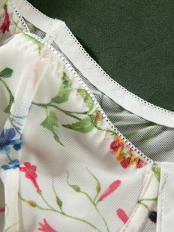 コルセット ホワイトフラワー 花柄プリント 半袖 デイリーカジュアルランジェリー