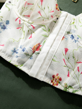 コルセット ホワイトフラワー 花柄プリント 半袖 デイリーカジュアルランジェリー