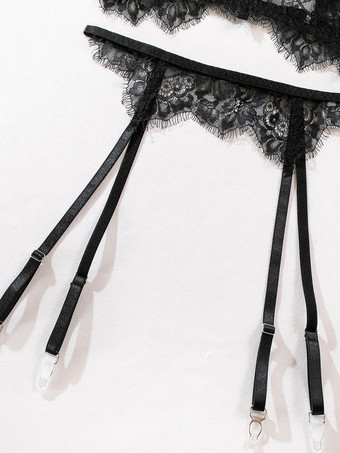 レースランジェリー　レースアップ　ブラックブラジャー＆ショーツ　3点セット