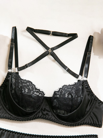 ブライダルレースランジェリー ブラック 3点セット ブラジャー スカート ショーツ