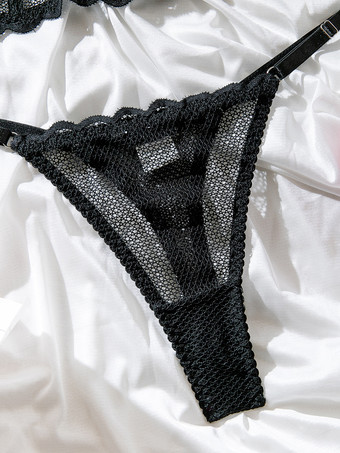 ブライダルランジェリー ネットアートワーク フリル付き ブラック 2ピース ブラジャー＆ショーツセット