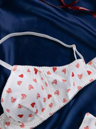 ブライダルランジェリー ハート柄 フルボディ ホワイト ブラジャー＆ショーツ 2点セット