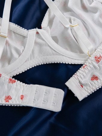 ブライダルランジェリー ハート柄 フルボディ ホワイト ブラジャー＆ショーツ 2点セット