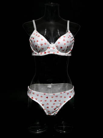 ブライダルランジェリー ハート柄 フルボディ ホワイト ブラジャー＆ショーツ 2点セット