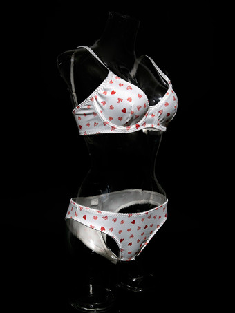 ブライダルランジェリー ハート柄 フルボディ ホワイト ブラジャー＆ショーツ 2点セット