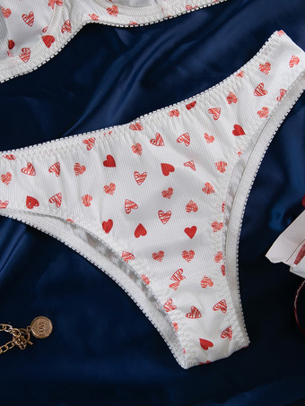 ブライダルランジェリー ハート柄 フルボディ ホワイト ブラジャー＆ショーツ 2点セット