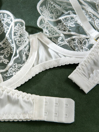 ブライダルランジェリー レースアートワーク ホワイト 2ピース ブラジャー＆ショーツセット