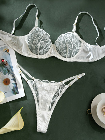 ブライダルランジェリー レースアートワーク ホワイト 2ピース ブラジャー＆ショーツセット