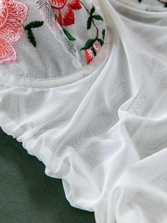 シュミーズ レディース ホワイト プリーツ 花柄プリント ランジェリー ミニドレス