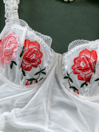 シュミーズ レディース ホワイト プリーツ 花柄プリント ランジェリー ミニドレス