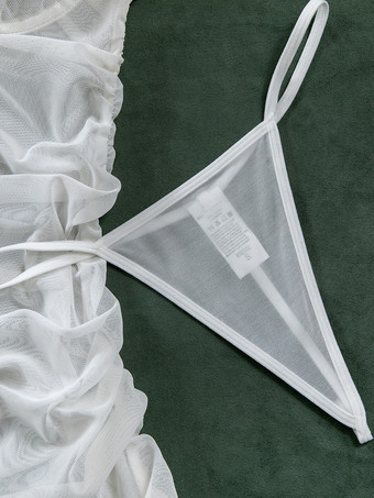 シュミーズ レディース ホワイト プリーツ 花柄プリント ランジェリー ミニドレス