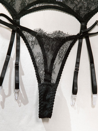 レースカップレスランジェリー　レースブラックブラジャー＆ショーツ4点セット