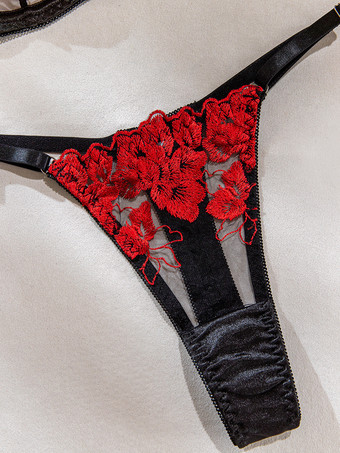 レースランジェリー　レースブラックフリル付きブラジャー＆ショーツ2点セット