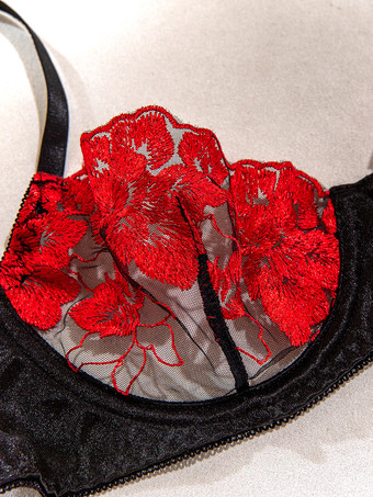 レースランジェリー　レースブラックフリル付きブラジャー＆ショーツ2点セット