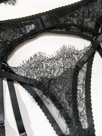 レースカップレスランジェリー　レースブラックブラジャー＆ショーツ4点セット