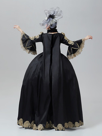 ヴィンテージドレス バロック ロココ ヴィクトリアン コートガウン マリー・アントワネットスタイル 金刺繍 ブラックドレス