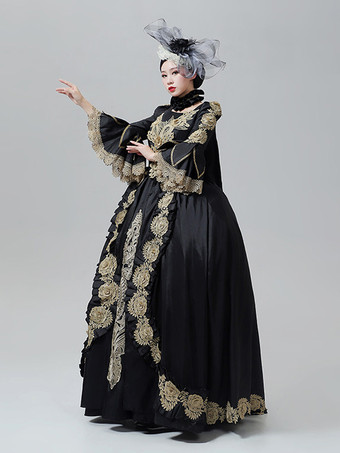 ヴィンテージドレス バロック ロココ ヴィクトリアン コートガウン マリー・アントワネットスタイル 金刺繍 ブラックドレス